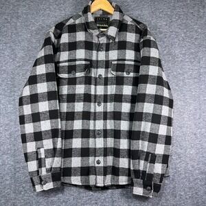 Jachs NY Mens XL Buffalo Plaid Flannel Shirt Jacket Black Gray Outdoor
